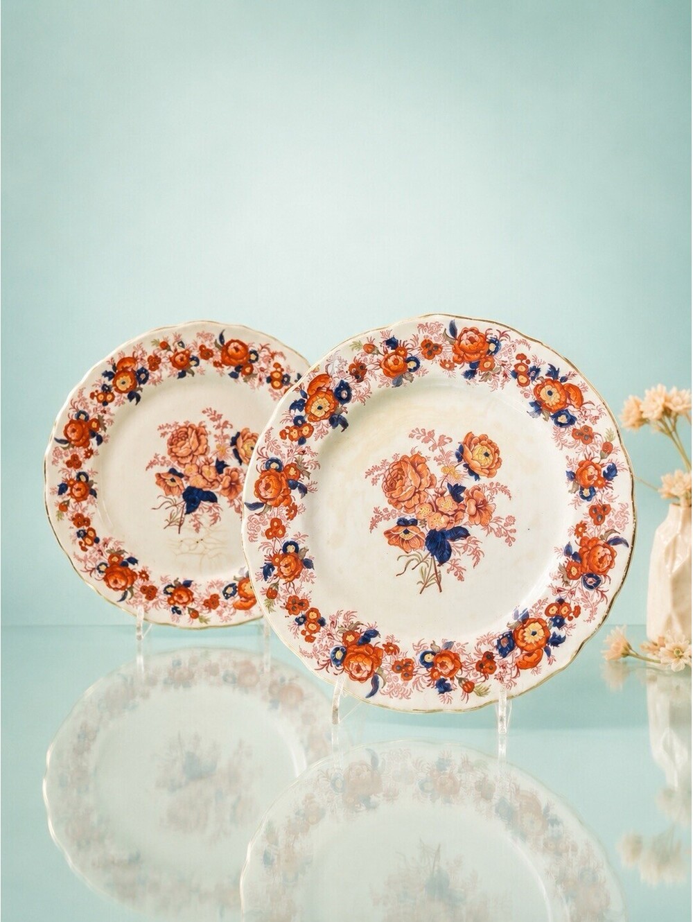 Royal Cauldon Vintage 1930s 2 Majestic Bread Butter Plates 6.5” ONE REPAIRED